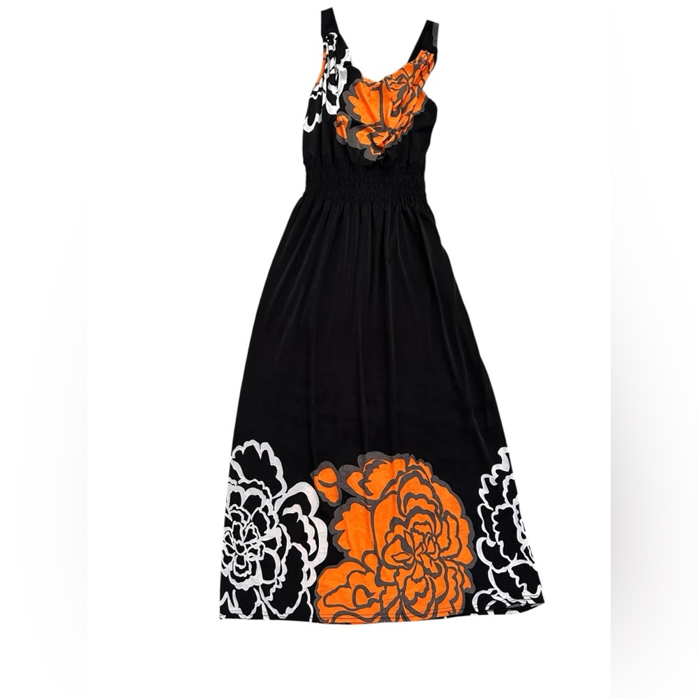 NWT Ace Fashion Black and Orange Floral Maxi Dress